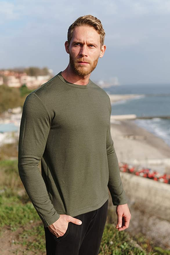Men's 100% Merino Wool Base Layer 240G Shirt Thermal Top Warm Wicking Breathable Anti-Odor Underwear Warm Base Layer Clothing
