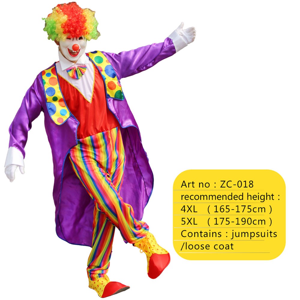 Adults Funny Clown  Costumes ,Joker Cosplay Suits for Men,Magician Performance Fancy Outfits?just Clothes,no Prop Wig/Mask/Shoes