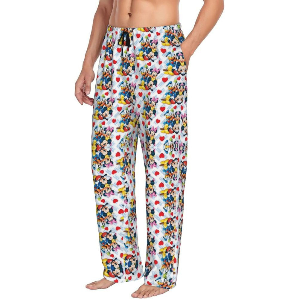 Custom Print Mickey Mouse Donald Duck Pajama Pants Men Sleep Sleepwear Bottoms with Pockets