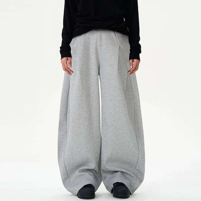 IEFB Pleated Design Men's Casual Pants Solid Color Elastic Waist Wide Leg Sweatpants Silhouette All-match Male Bottom New 9W1052