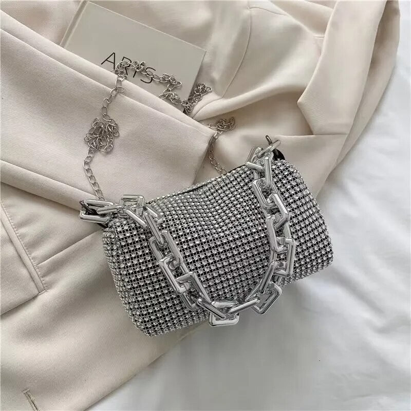 Luxury Rhinestone Bucket Bag Glitter Chain Prom Purse Women's Dinner Package Fashion Female Shoulder Bag