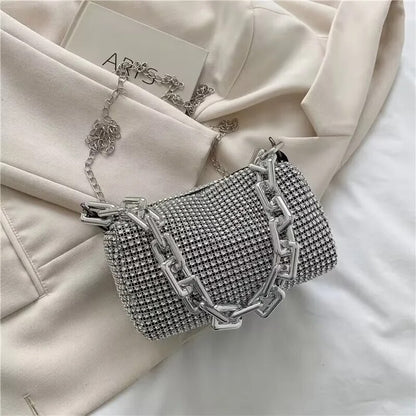 Luxury Rhinestone Bucket Bag Glitter Chain Prom Purse Women's Dinner Package Fashion Female Shoulder Bag