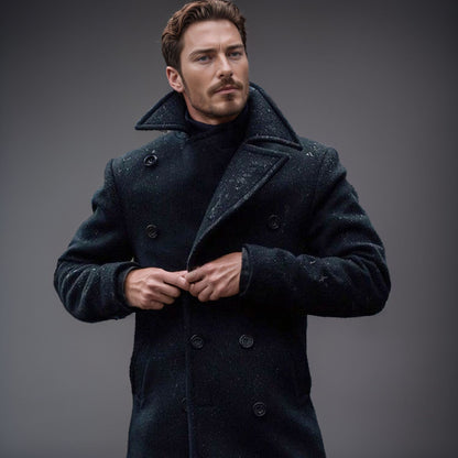 Men's British Woolen Overcoat for Autumn and Winter 2024, European and American Casual Lapel Single-breasted Solid Color Coat