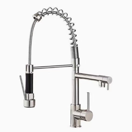 Torneira Misturador de Cozinha DQOK Preta Escovada de Mola com Ducha e Água Quente e Fria e Bico Duplo para Montagem em Deck