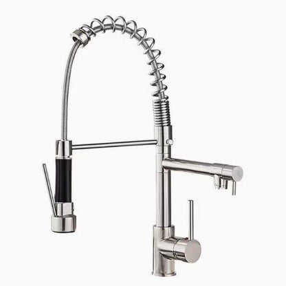 Torneira Misturador de Cozinha DQOK Preta Escovada de Mola com Ducha e Água Quente e Fria e Bico Duplo para Montagem em Deck