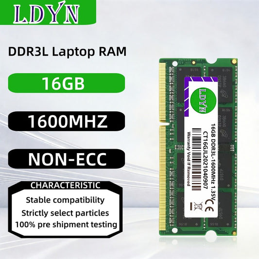 DDR3L 16GB 1600MHZ Laptop Memory Ram PC3L-12800 Non-ECC Unbuffered 1.35V CL11 2Rx8 204 Pin SODIMM Laptop Notebook RAM