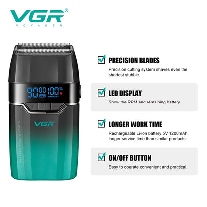VGR Face Shaver 9000 RPM Foil Shaver LED Electric Shaver Professional Beard Trimmer Reciprocating Shaving Machine for Men V-308