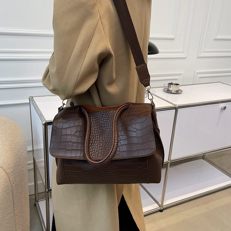 Crocodile Pattern Crossbody Bag For Women Black Shoulder Bag Brand Designer Women Bags Luxury PU Leather Flap Messenger Handbag