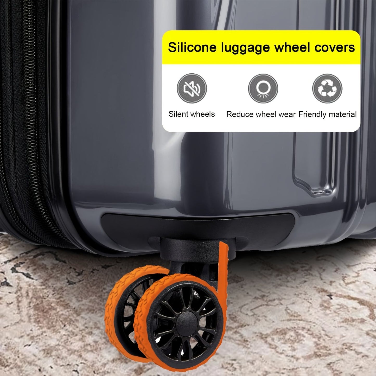 4 Peças de Capas de Silicone para Rodas de Bagagem, Protetores de Roda de Mala Autoadesivos Recortáveis, Rodas Silenciosas e Redução de Desgaste, Viagem