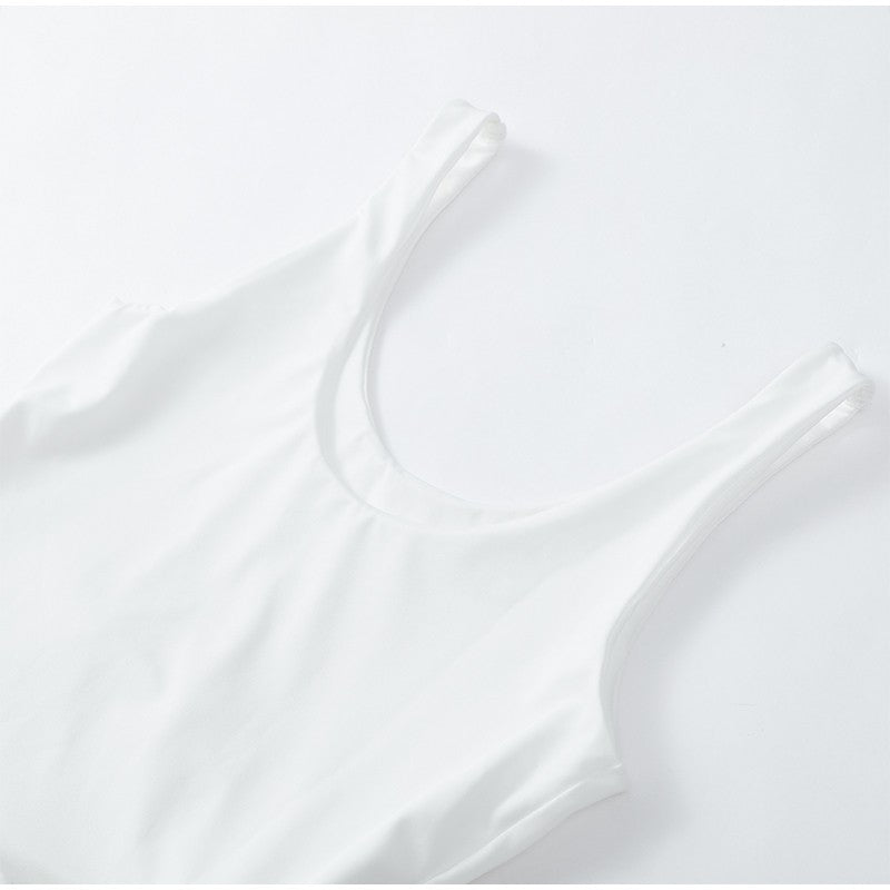 Women Sleeveless High Waist Split Sling Dresses White Elegant U Neck Irregular P