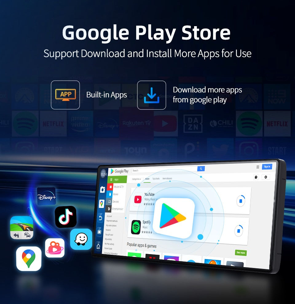 W60 11.3'' 8 Núcleos Android 14 6+128GB Player Multimídia Carplay&Android Auto WiFi 5G Google Play Youtube Netflix Atualização OTA