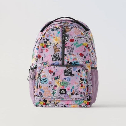 Mochila infantil nova 2024 Estampa completa de flores Mickey Mochila escolar infantil para meninas e meninos Bolsa infantil de moda desenho animado Mochila escolar