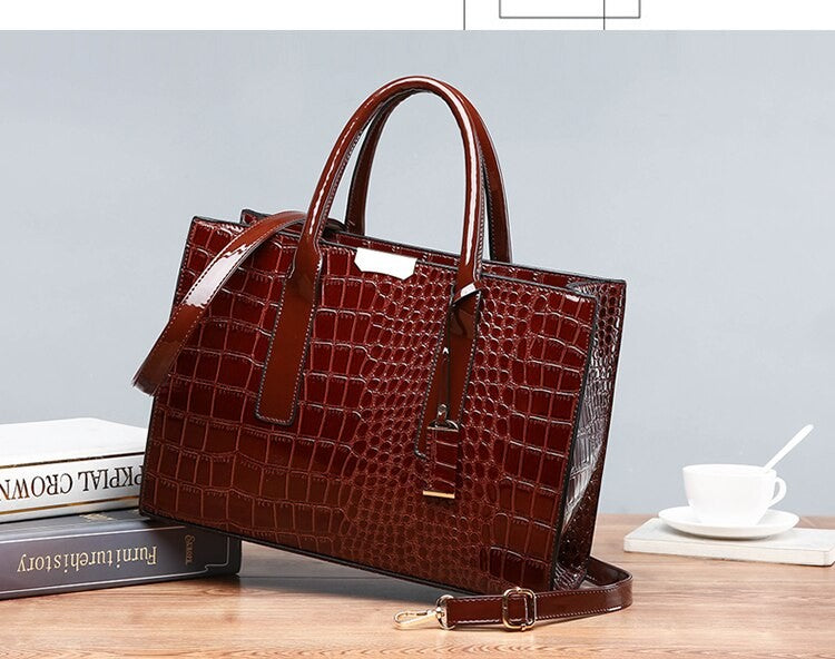 Luxury Vintage Women's Crocodile Pattern Handbag Large Capacity Tote Bag Leather Business Shoulder Bag For Female