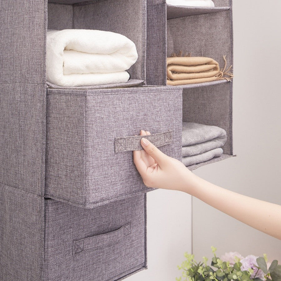 5 Layers Hanging Storage Bag Cotton Linen With 2 Drawers Cap Clothes Socks Pants Shoe Organizer Rack For Home Bedroom Closet