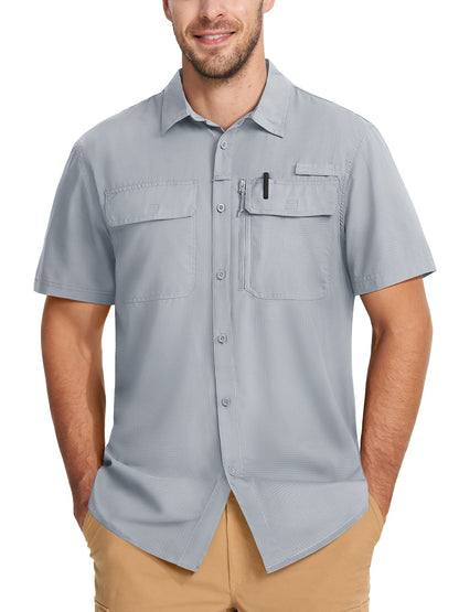 TACVASEN Short Sleeve Fishing Shirts Men's UPF 50+ Sun Protection Cargo Work Shirts Mesh Breathable Quick Dry Hiking Shirts Man