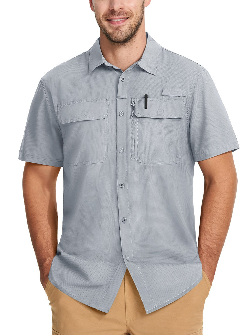 TACVASEN Short Sleeve Fishing Shirts Men's UPF 50+ Sun Protection Cargo Work Shirts Mesh Breathable Quick Dry Hiking Shirts Man