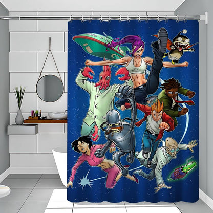 F-Futurama Anime White Shower Curtain, Bathroom Decorative Shower Curtain, Waterproof Shower Curtain With Hooks