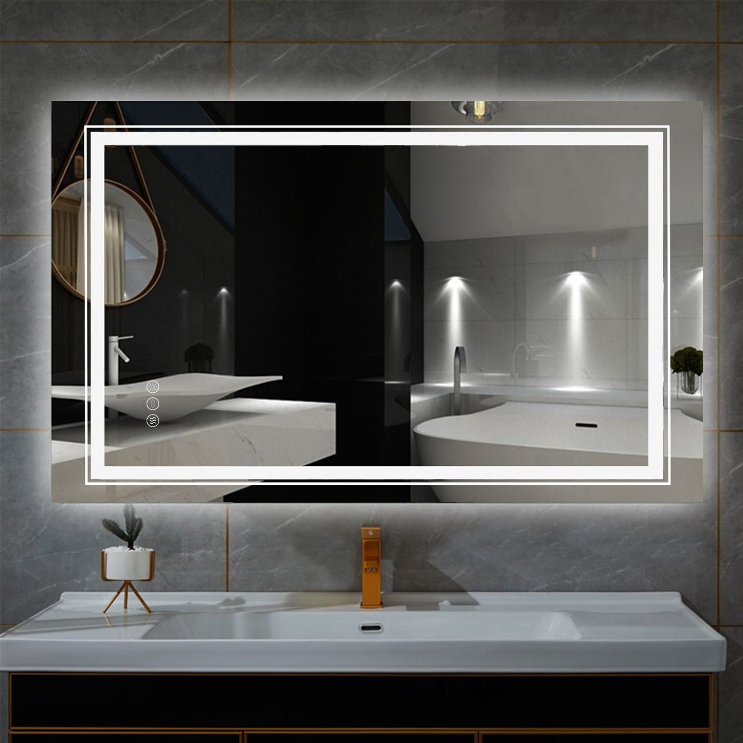 LUVODI Luxury Crystal Clear LED Bathroom Mirror IP65 Waterproof Dimming Makeup Dressing Mirror with Double Lights