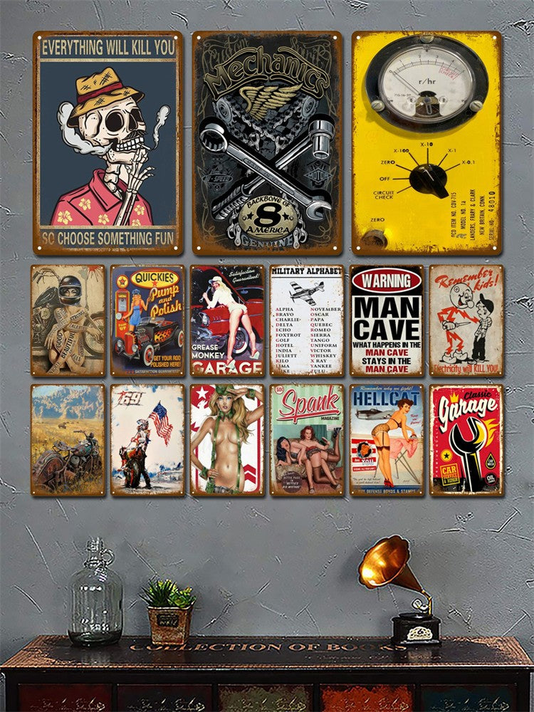 Retro Motor Oil Gas Tyre Racing Tin Sign Poster Iron Plates Metal Sign Garage Bar Pub Club Man Cave Home Decor Wall Decor Art