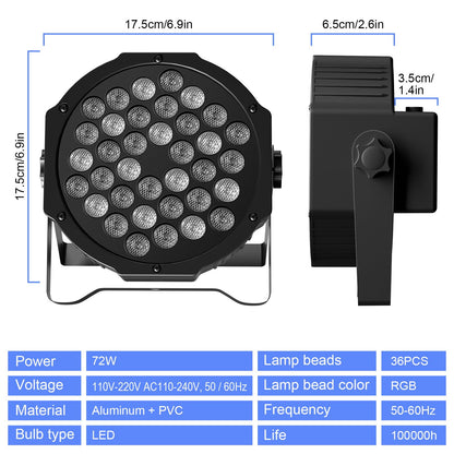 Datewink 4PCS 36LEDs Flat Par Lights With Bag RGB Stage Lighting Effect DMX512 For DJ Disco Wedding Party Nightclub Christmas
