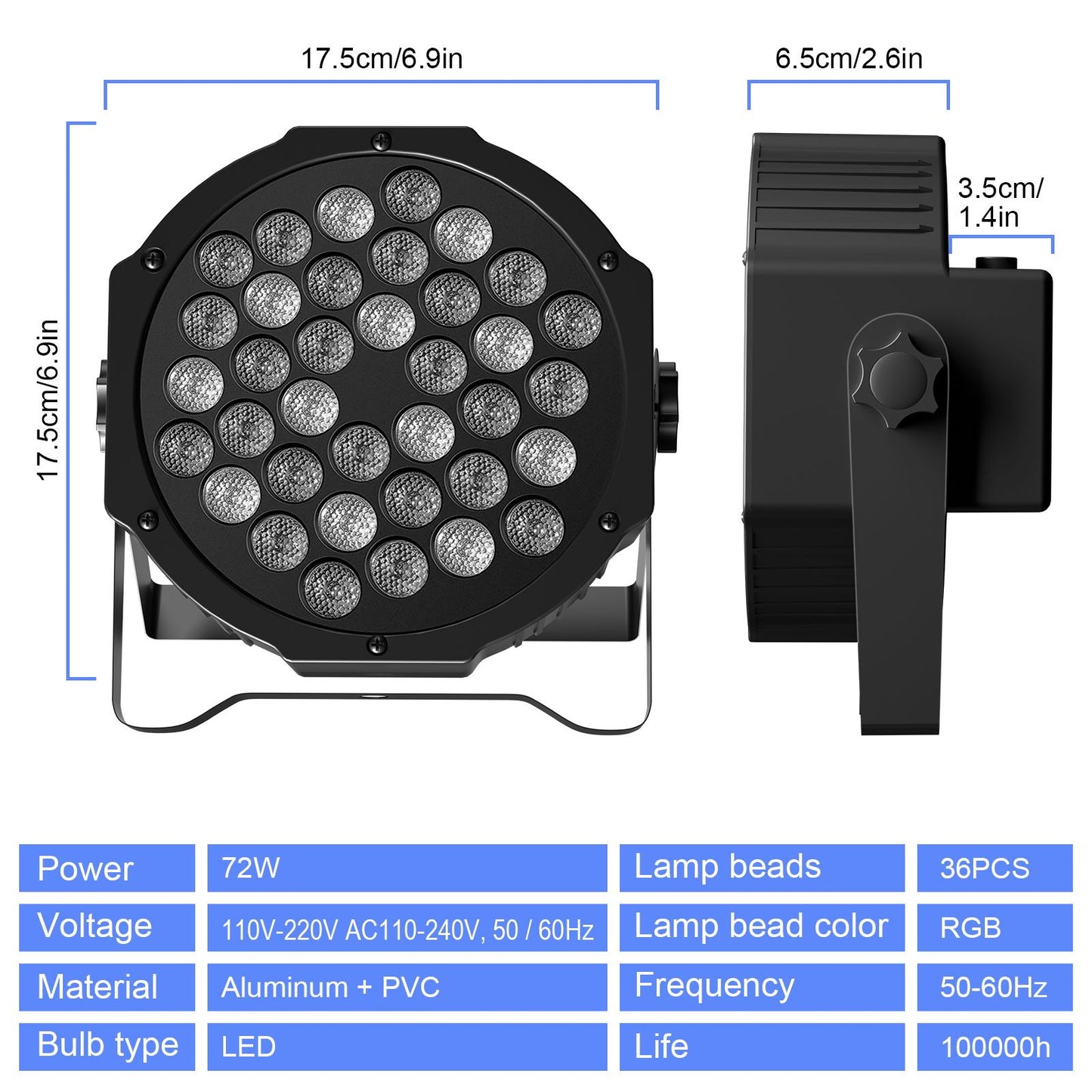 Datewink 4PCS 36LEDs Flat Par Lights With Bag RGB Stage Lighting Effect DMX512 For DJ Disco Wedding Party Nightclub Christmas