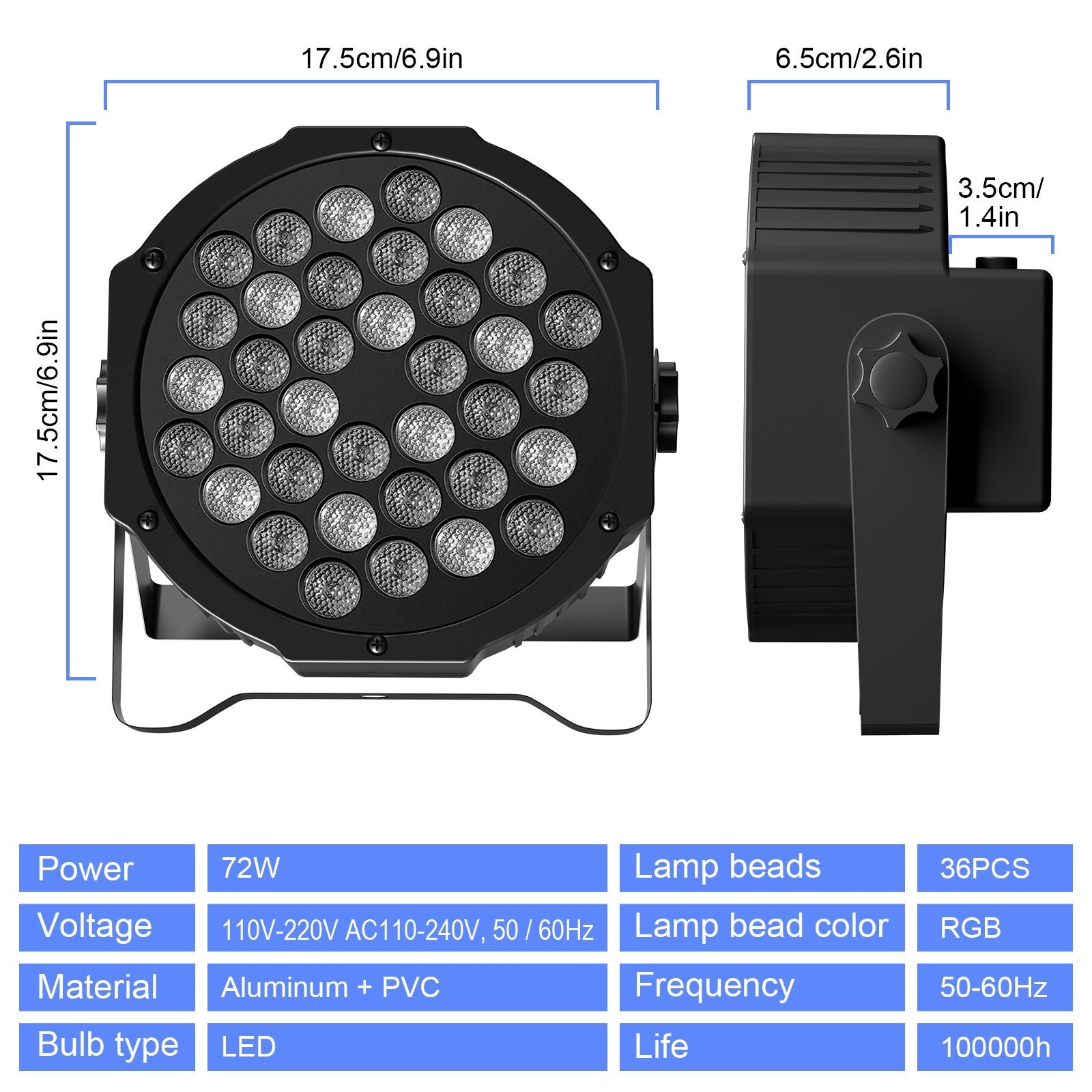 Datewink 4PCS 36LEDs Flat Par Lights With Bag RGB Stage Lighting Effect DMX512 For DJ Disco Wedding Party Nightclub Christmas