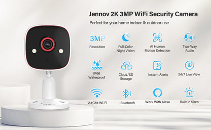 Câmeras de segurança externas/internas Jennov 5Ghz/2.4Ghz, câmera monitor sem fio WiFi 2K HD para animais de estimação, cães, gatos, bebês, para segurança residencial IP66