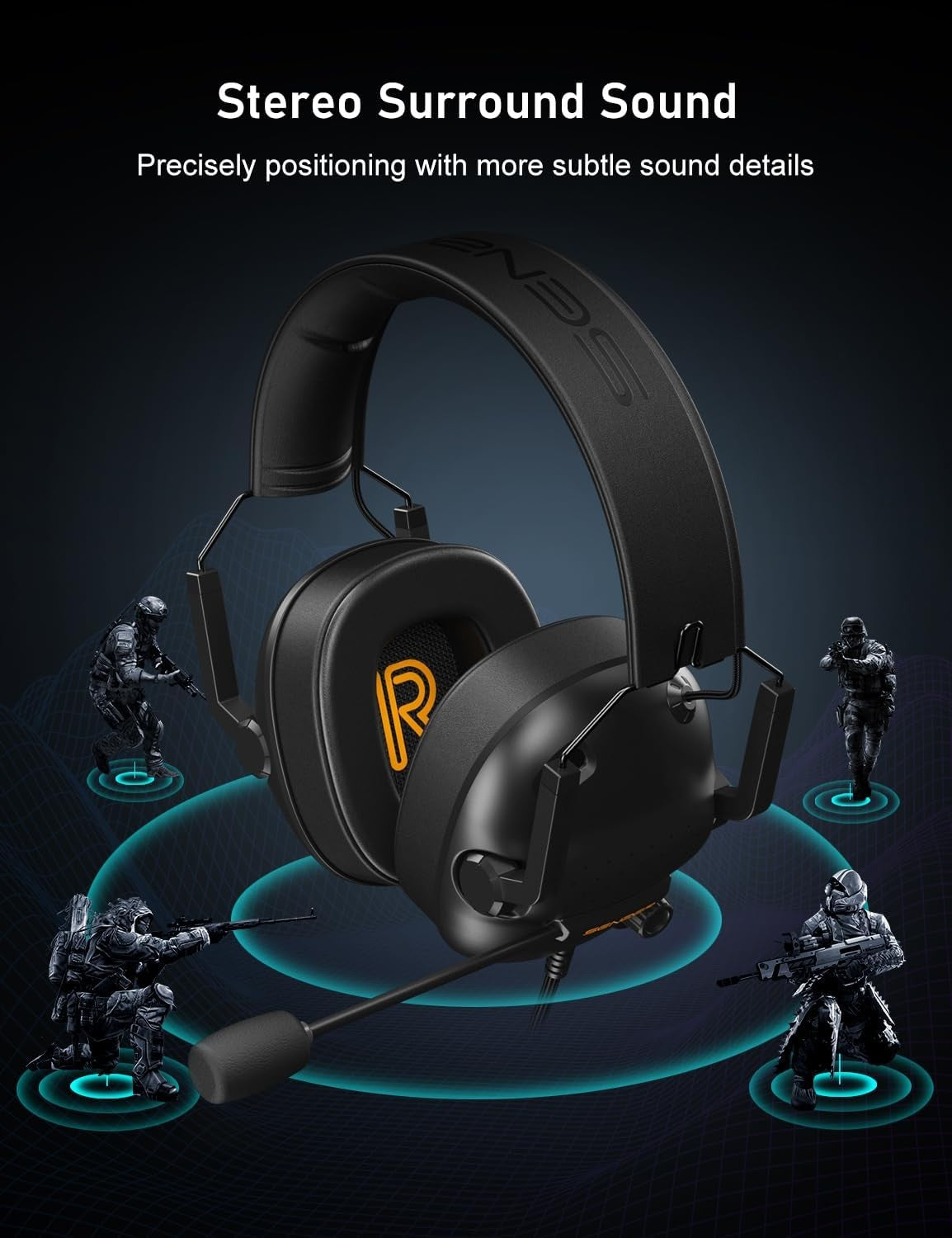 SENZER SG500 Surround Sound Pro Gaming Headset with Noise Cancelling Microphone-Portable Foldable Headphones for PC,PS4,PS5,Xbox