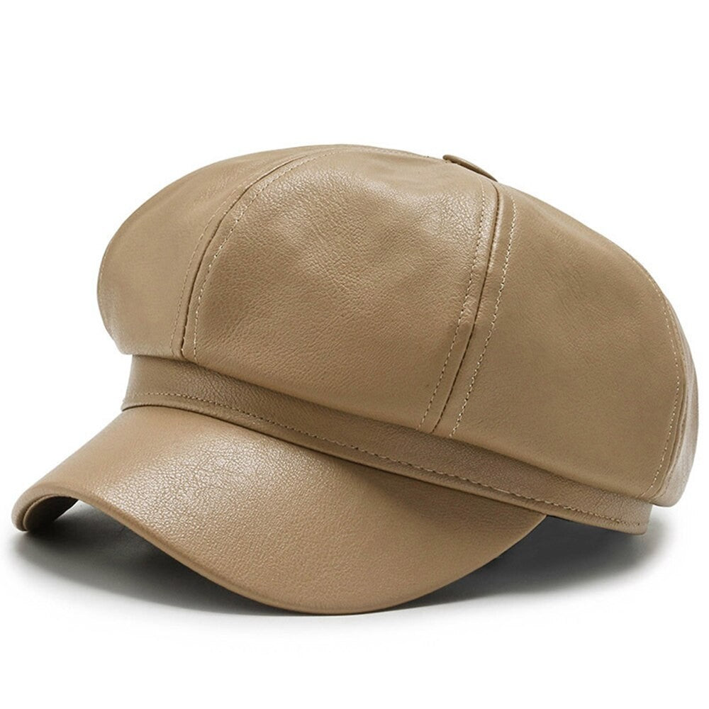 Chapéu Octagonal de Couro para Outono e Inverno Estilo Britânico Retrô Casual Boina Feminina Fofa da Moda Versátil