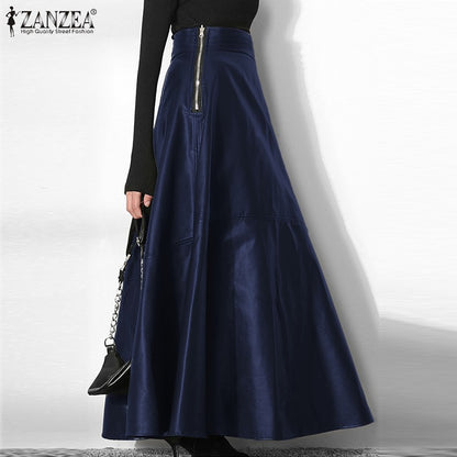 ZANZEA Women's PU Leather Maxi Skirt 2023 Spring Elegant OL Long Saias Fashion Solid Mujer Faldas Casual High Waist Zipper Jupe