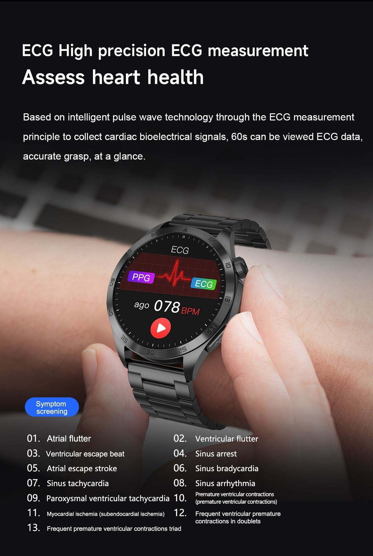 2025New Micro Physical Examination Blood Lipids Uric Acid Blood Pressure Smart Watch ECG+PPG Clock Bluetooth Call Smartwatch Men