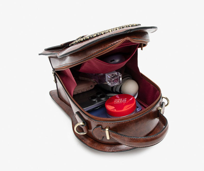 Vintage Clock Backpack, Clock-Style Fashion Shoulder Bag, Crossbody Backpack, Trendy Cool Clock Design, Large-Capacity Multifunctional Travel Bag, British Style Vertical Party Backpack, Waxed Leather Three-Dimensional Bag, Holiday Gift for Christmas