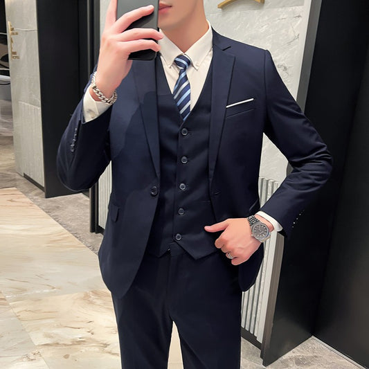 Men's High-Quality 3-Piece Business Casual Wedding Suit Vest Trousers Set Handsome Fashion Banquet Clothing S-6XL