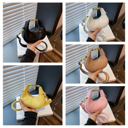 Simple Y2K Pu Leather Handbag Solid Color Minimalist Style Crossbody Bag Coin Purses Half-moon Crescent Bag Ladies