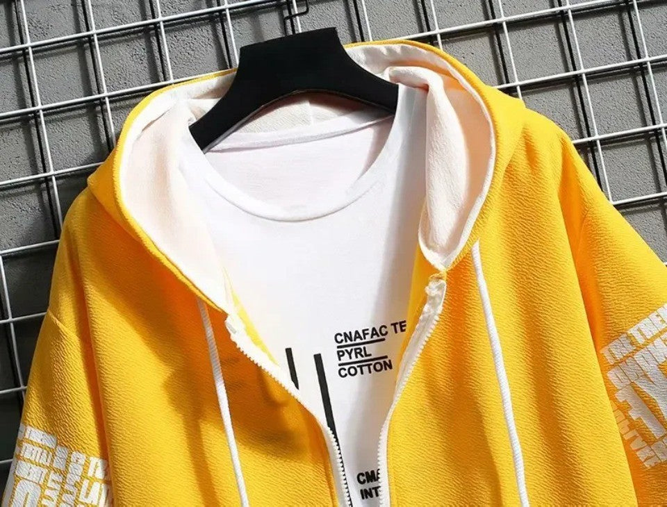 Summer Thin Men's Sports Suit 2-piece Set Casual Hooded Quick Dry Running Exercise Clothes Short Sleeve Shorts