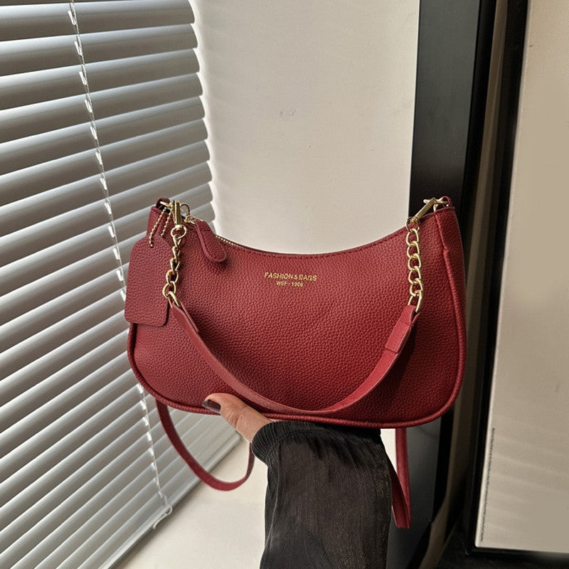 Cherry Pendant Shoulder Bag Women Light Luxury New High-end Women's Bag Soft Lychee Pattern Underarm Bag Casual Dumpling Bag