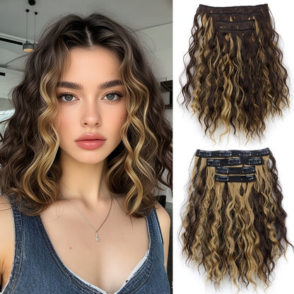 4 peças/conjunto Apliques Sintéticos de Cabelo Curto com Ondas de Água Macios Fofos Cacheados Peruca Acessórios de Cabelo da Moda A