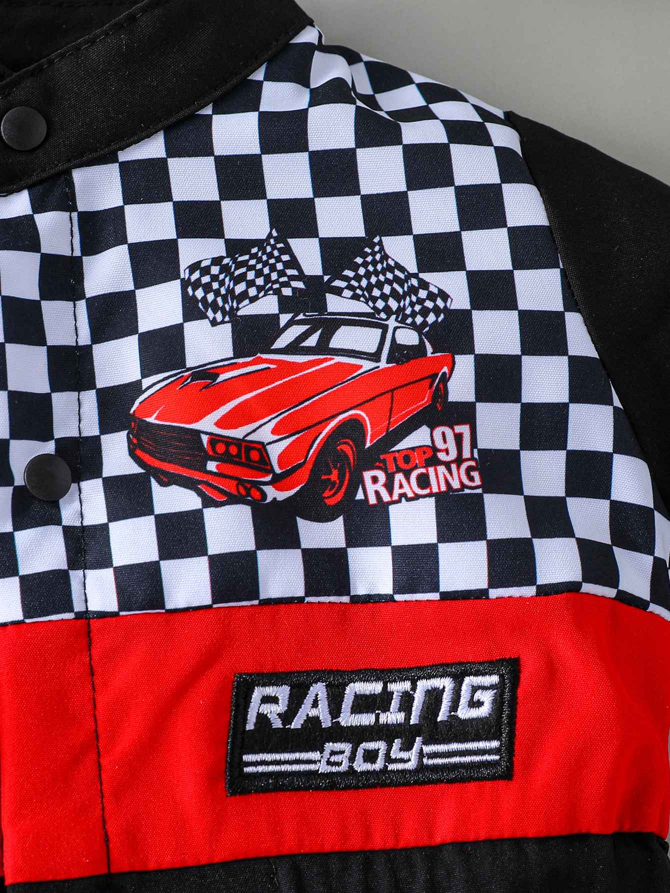 Newborn Baby Boy Styling Suit Mini Racer Outfit with Embroidered Stand Collar and Zipper Denim Overalls