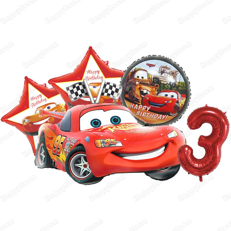 Cartoon Lightning Car Theme Foil Balloons Set Number 1-9 Balloon Cartoon Car Happy Birthday Party Decoration Supplies Party Prop