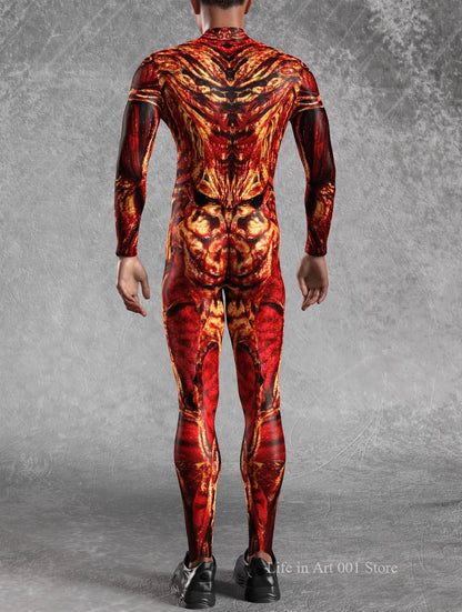 Scary Halloween Blood Zombie Bodysuit Costume Men 3D Digital Skeleton Printed Tights Jumpsuit Holiday Stage Party Performance