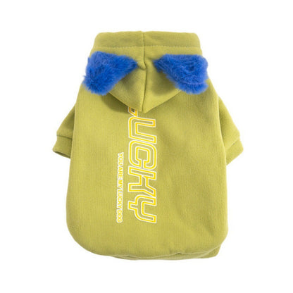 Moletom de cachorro com capuz estampado de letras, moletom de cachorro quente e confortável, roupas de cachorro de algodão/poliéster, macacão de filhote ajustável, outono