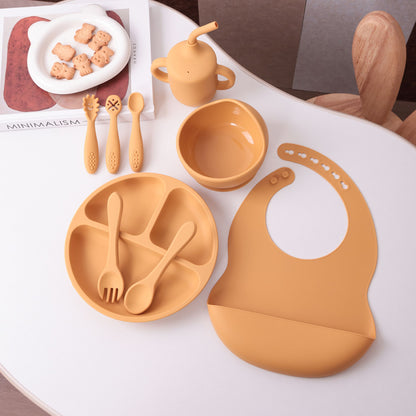 9PCS Silicone Baby Feeding Set Suction Dishes Plates Bowl Bib Sippy Cup BPA Free Toddler Essentials Self Weaning Tableware ?