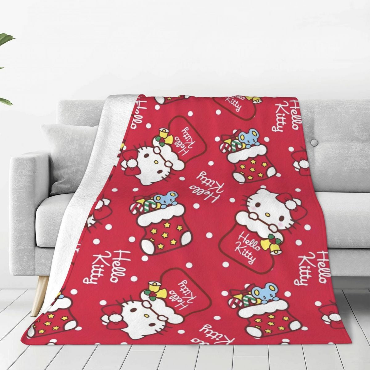 Christmas Hello Kitty Blankets Quality Warm Throw Blanket Winter Travel Office Couch Bed Graphic Bedspread