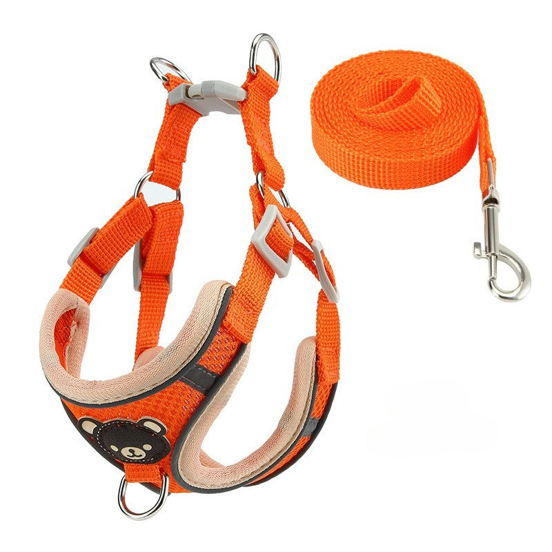 Conjunto Coleira Peitoral Ajustável com Guia para Cães Colete Respirável de Malha para Pequenos e Médios Cães Gatos Coleira Tração de Animais de Estimação
