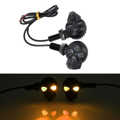 2x Mini Moto LED Luz de Seta Indicador de Seta em Formato de Caveira DRL Dianteiro Traseiro para Honda Yamaha Honda