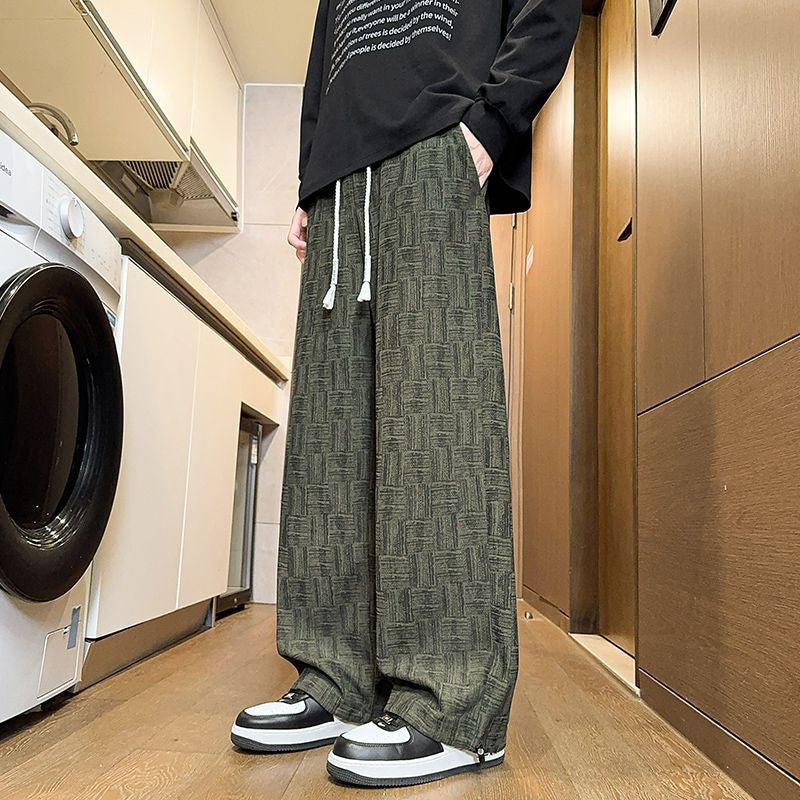 Calça Masculina Reta com Cordão na Cintura Bolsos Elástica Ajuste Casual para Uso Diário Outono Inverno Calça Esportiva Masculina de Alta Qualidade