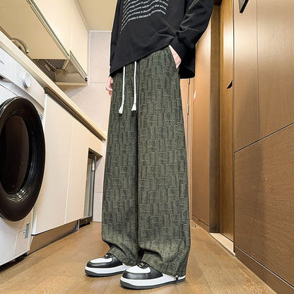 Calça Masculina Reta com Cordão na Cintura Bolsos Elástica Ajuste Casual para Uso Diário Outono Inverno Calça Esportiva Masculina de Alta Qualidade