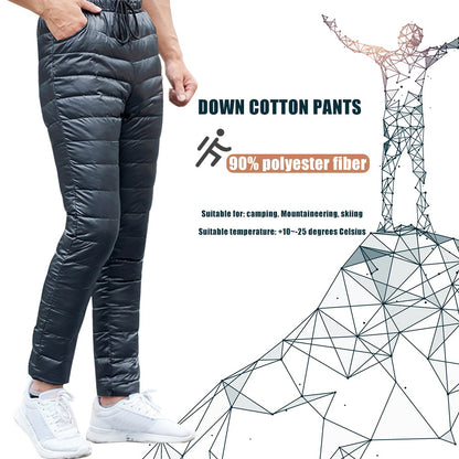 Outdoor Thermal Goose Down Pants Both Side Open Zipper Windproof Waterproof Camping Climbing Men Women Winter Trousers S-5XL