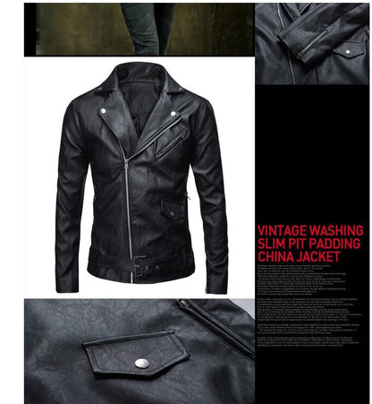 Black White Faux Leather Jacket Spring Autumn Slim Fit Men's Motorcycle Jacket With Zipper Casual Male Coat Outerwear Tops