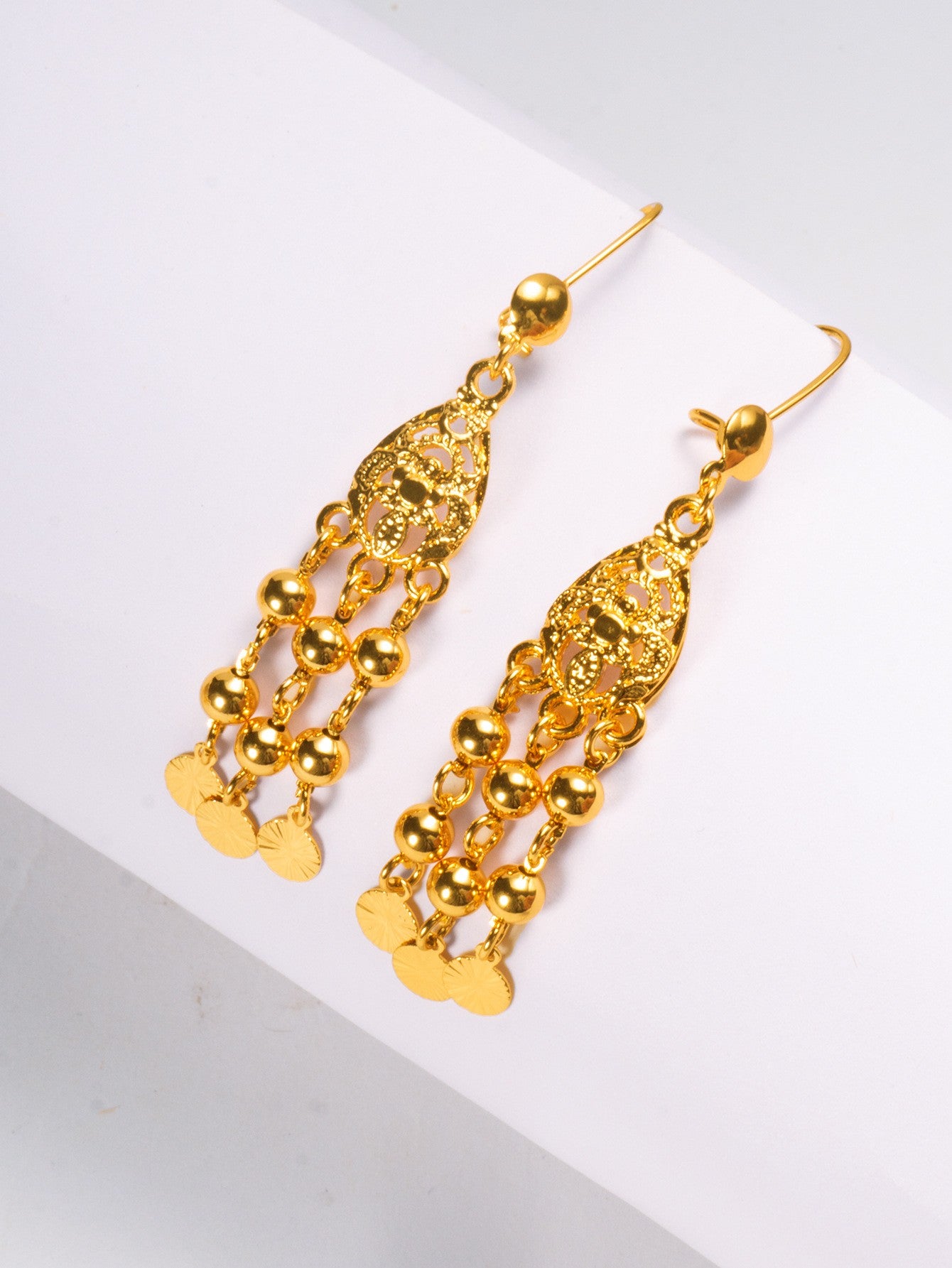 AU999 24K Gold Women's Ear Hanging Earrings - Elegant Dangle Jewelry